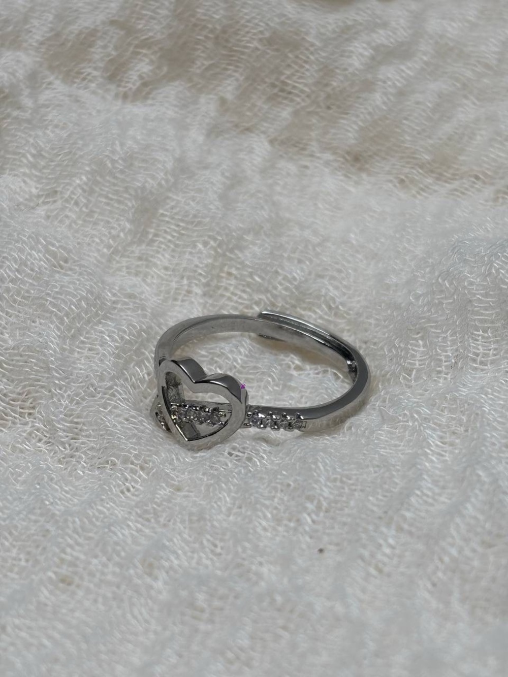 925 Sterling Silver Heart Accent Women's Ring with Pavé Stones, Size7